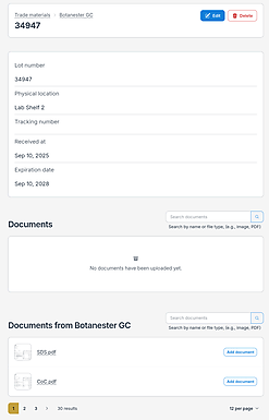 Screenshot of lot document page