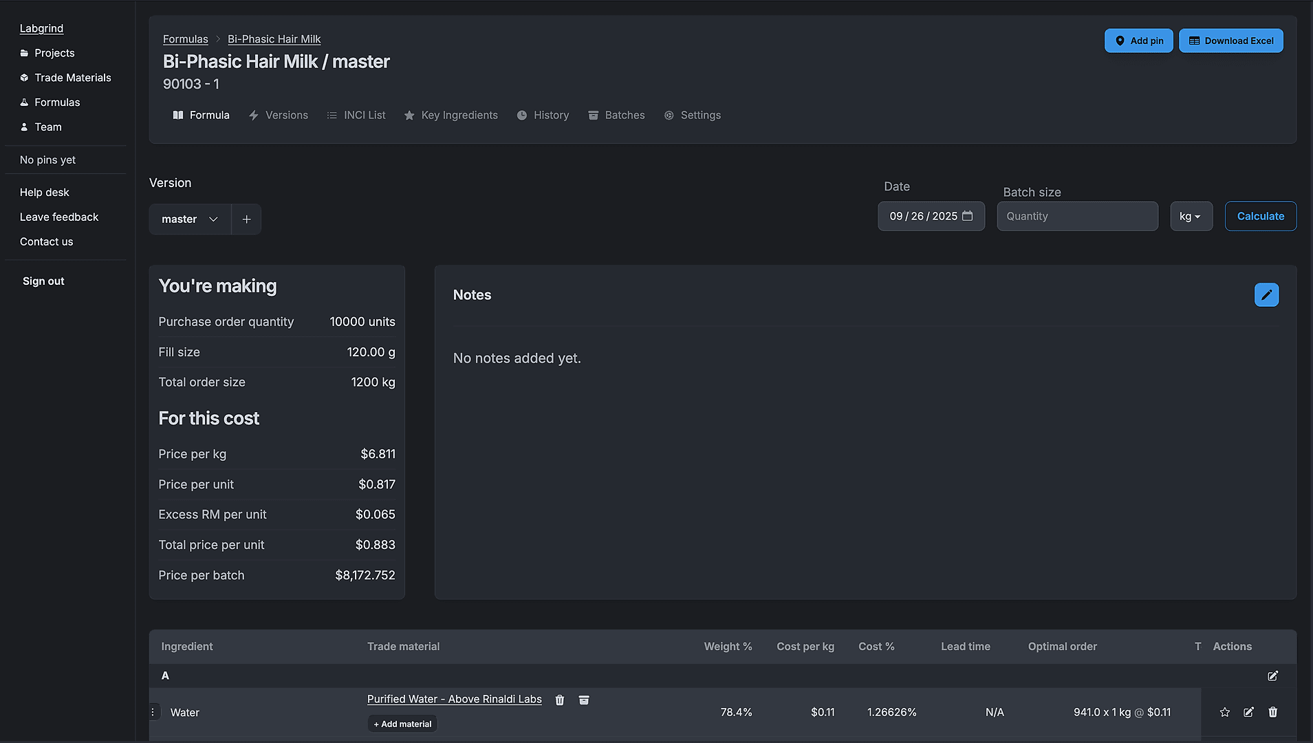 Screenshot of the new formula page design