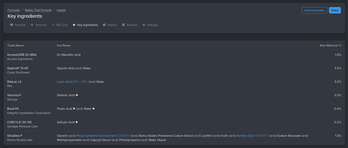 Screenshot of the new key ingredient highlighting