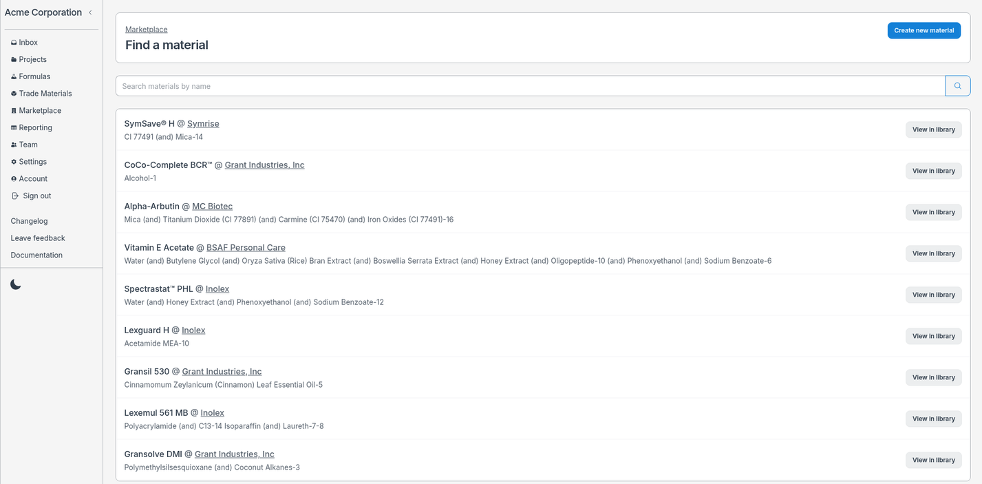 A screenshot of the marketplace